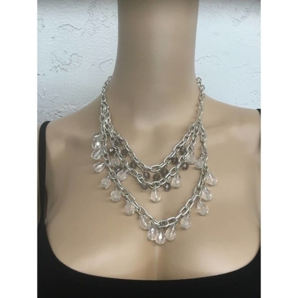 Multi Strand Silver and Crystal Necklace